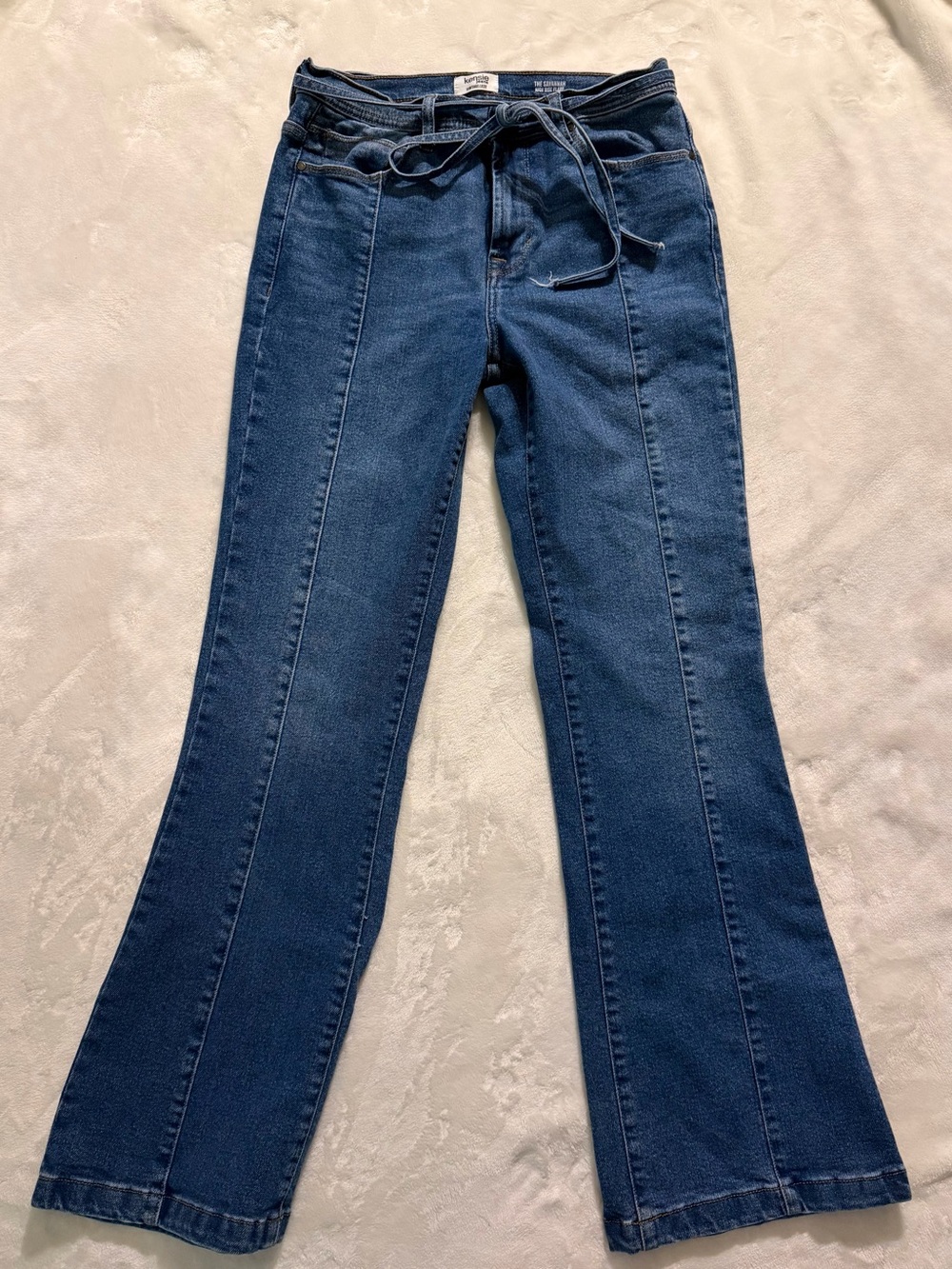 Kensie High Rise Flare Jeans with Tie Belt